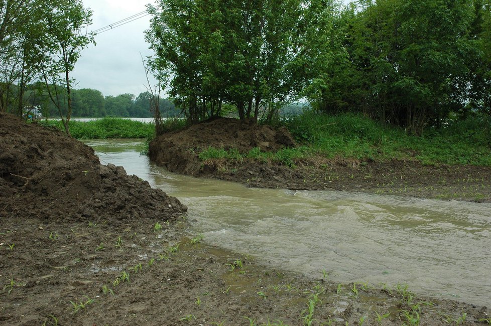 Břeh Panenského potoka v obci Kvasice na Kroměřížsku byl odstřelen trhavinou.