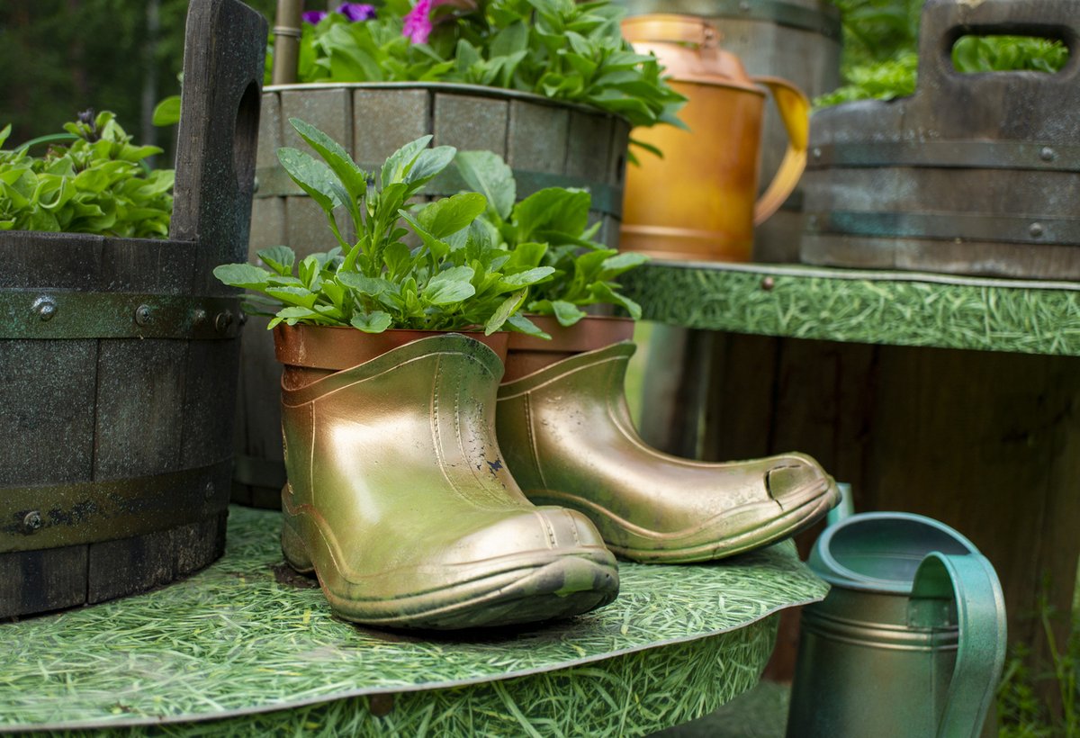 Rozkvetlé boty. Až budete vyhazovat staré boty, promyslete, jestli by se náhodou nehodily jako originální obal na květiny.