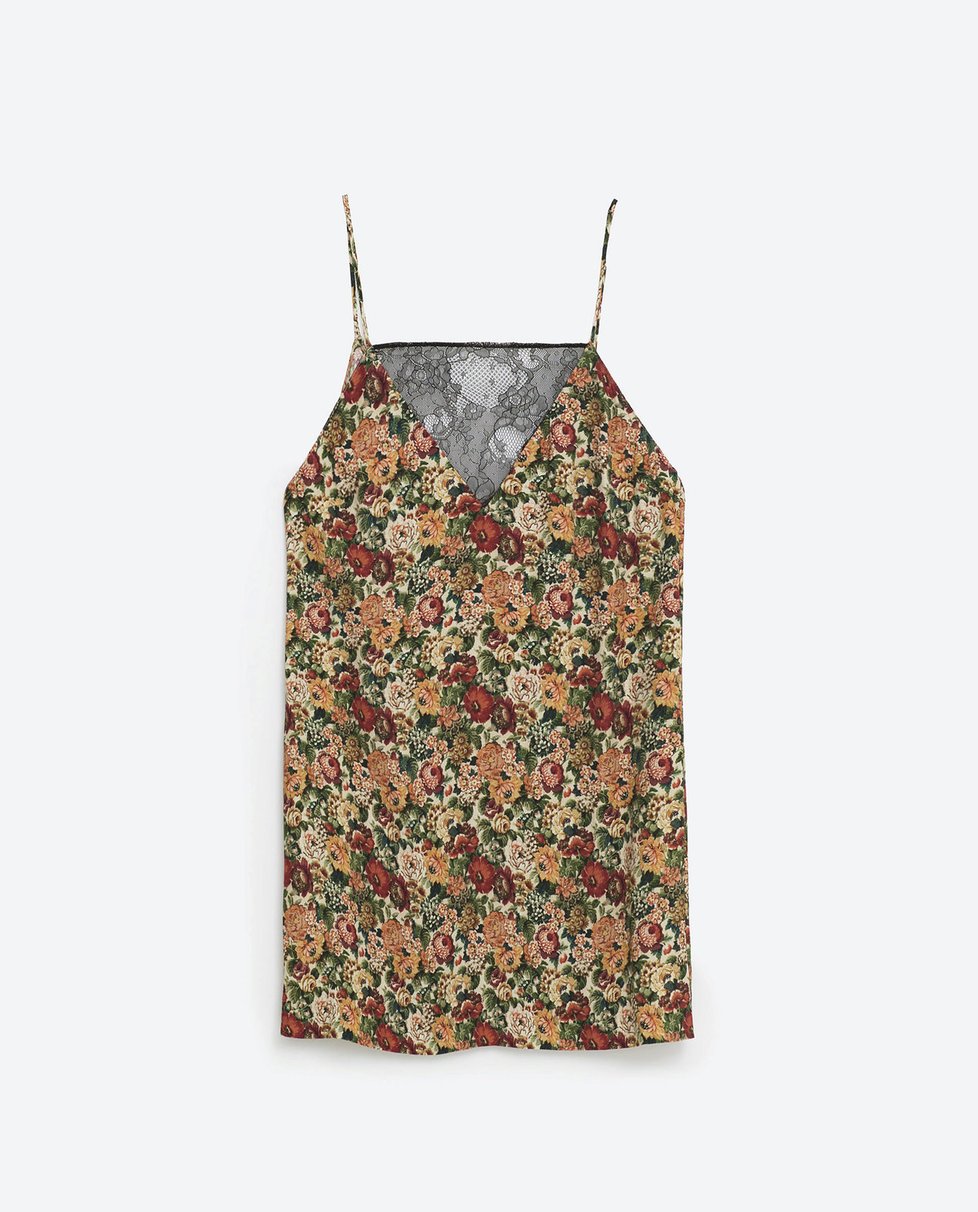 Šaty prádlového stylu s potiskem, Zara, 899 Kč