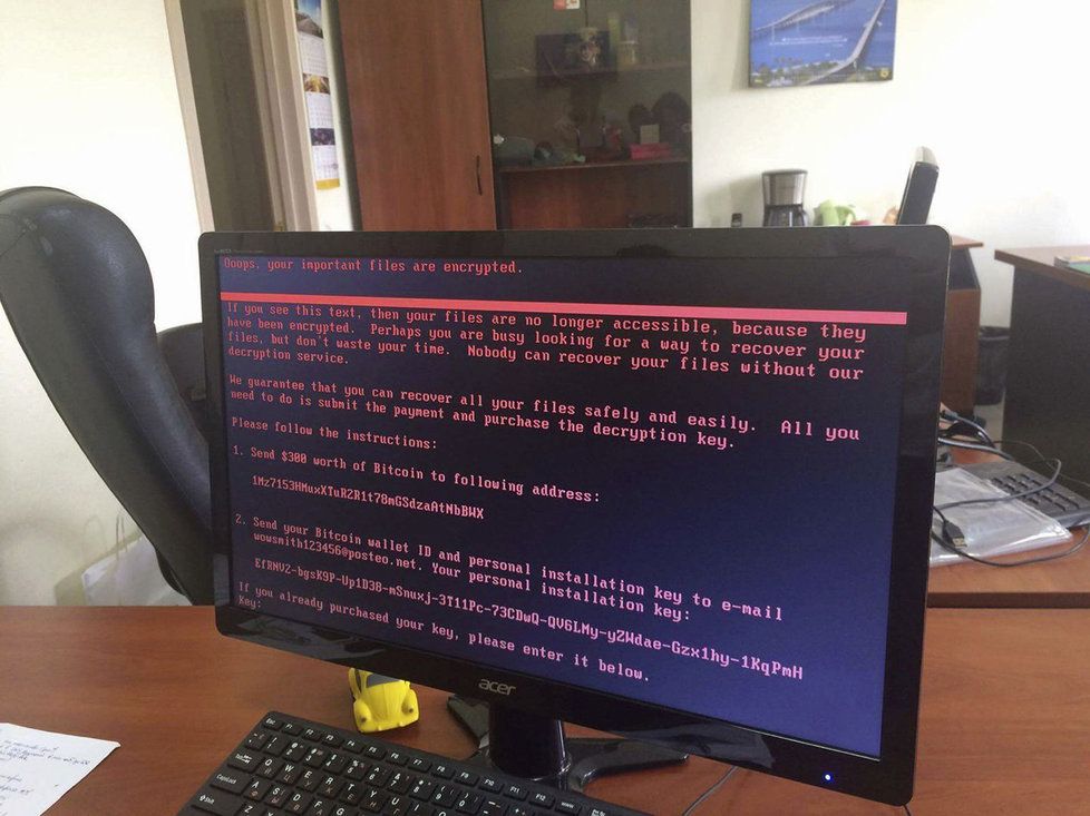Počítač napadený ransomwarem