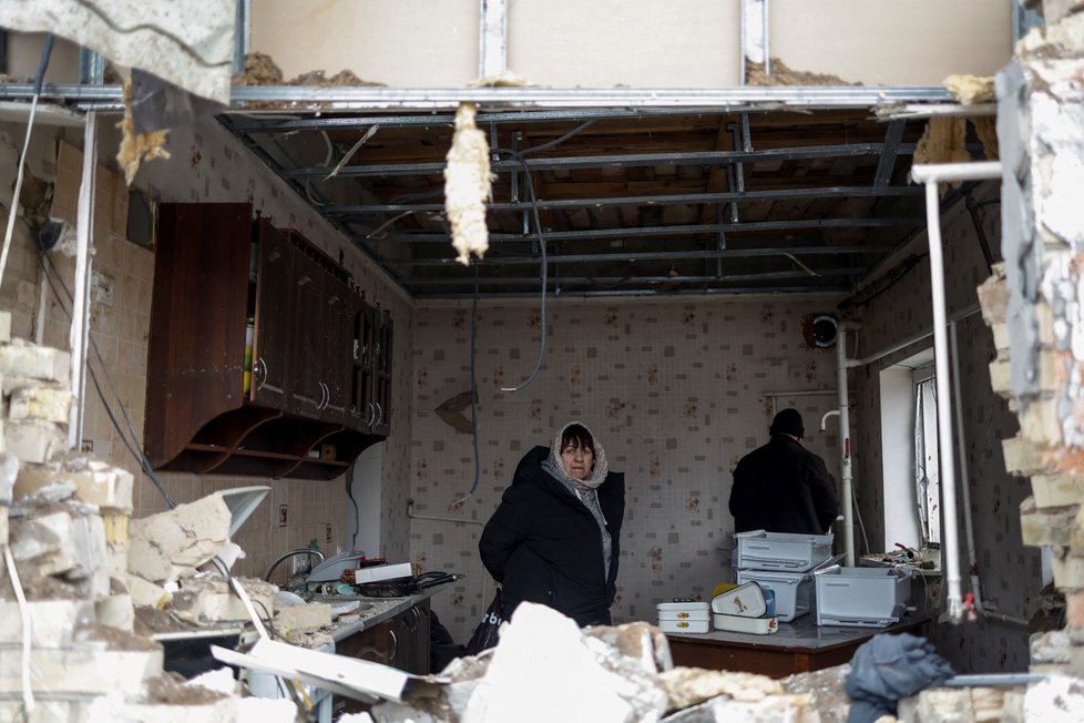 Hlevacha u Kyjeva: Následky ruského ostřelování (26. 1. 2023).