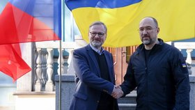 Zasedání české a ukrajinské vlády v Kyjevě: Premiér Petr Fiala (ODS) a ukrajinský premiér Denys Šmyhal (31.10.2022)