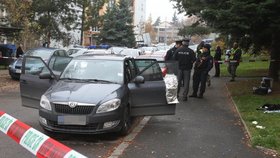 Policisté sbírají stopy po útoku kyselinou v Plzni.