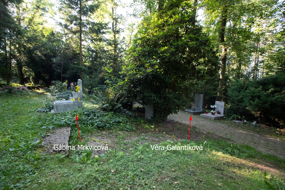 Hroby Věry a Gábinky má na hřbitově v Motole několik metrů vedle sebe.