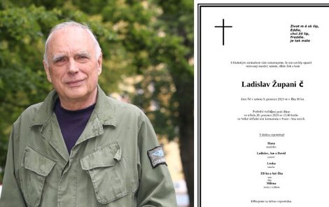 Rodina zveřejnila parte Ladislava Županiče.