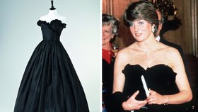 Diana v nádherných tafových šatech s nabraným korzetem. V aukci je zájemce koupil za šokujících šest milionů.