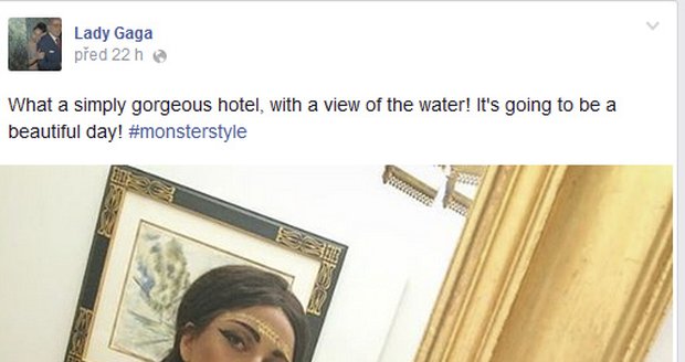 Lady Gaga na facebooku prozradila, že má krásný výhled na Prahu