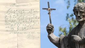Lahev v podstavci sochy sv. Františka Xaverského skrývala devadesát let starý krasopisně vyhotovený dopis pro budoucí generace.