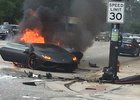 Rozpůlené Lamborghini v plamenech, řidič ale přežil (+video)