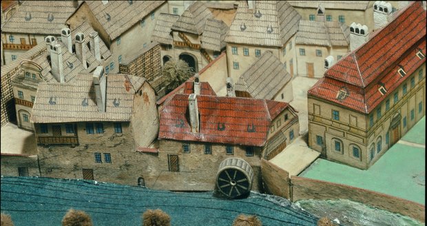 Langweilův model v Muzeu hlavního města Prahy - mlýn na Čertovce na Malé Straně