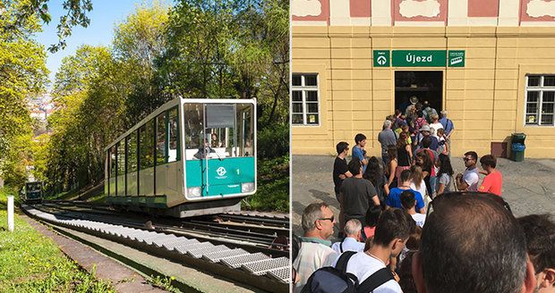 Lanová dráha na Petřín se nárazově potýká s nápory turistů.