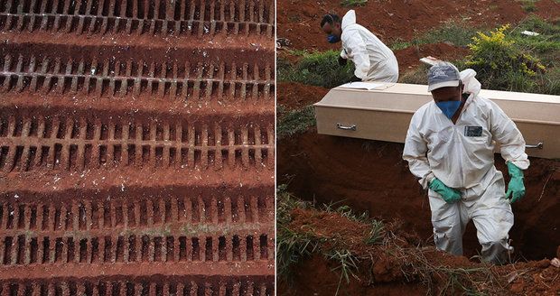 Mrazivé záběry z Brazílie: Řady vykopaných jam a masové hroby pro oběti koronaviru