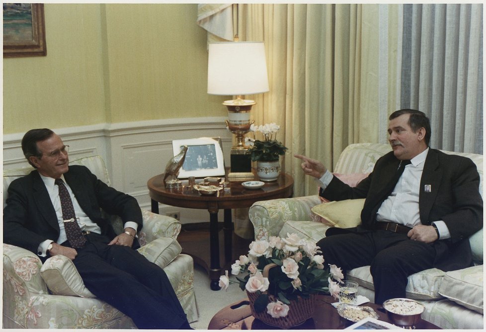 Prezident USA Bush a prezident Polska Walesa v roce 1991