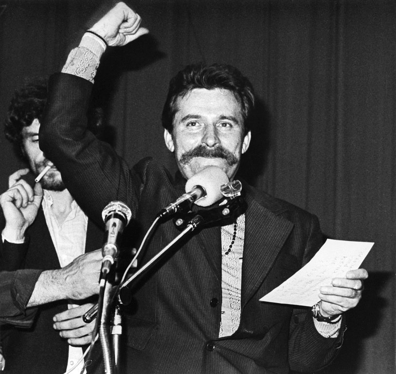 Lech Walesa při stávce v gdaňských loděnicích (srpen 1980).