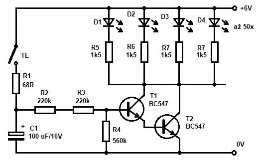 Obr. 4 – Schodišťový automat pro až 50 LED (2 mA každou)