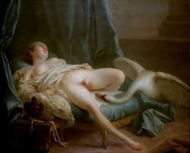 Malba francouzského malíře Francoise Bouchera s názvem Léda s labutí