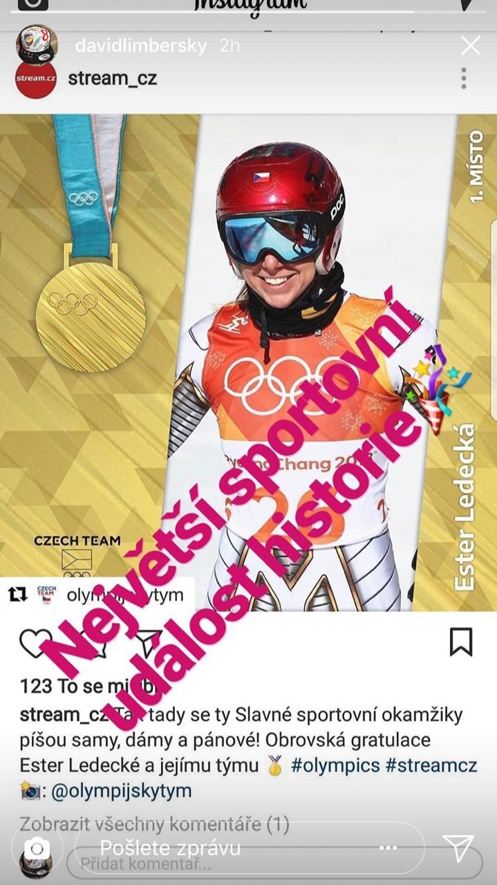 Sportovci gratulovali Ester Ledecké.