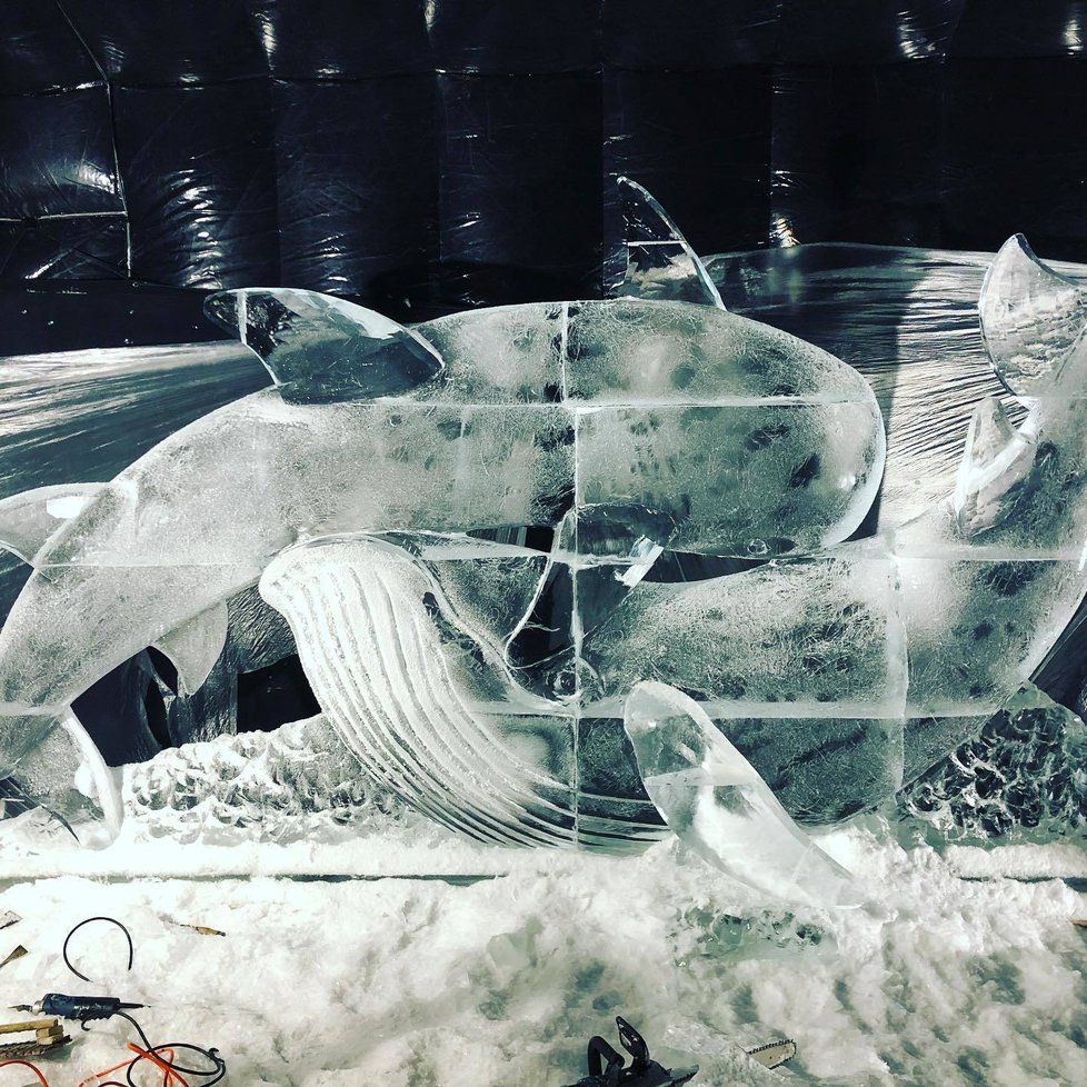 Výroba ledových soch.