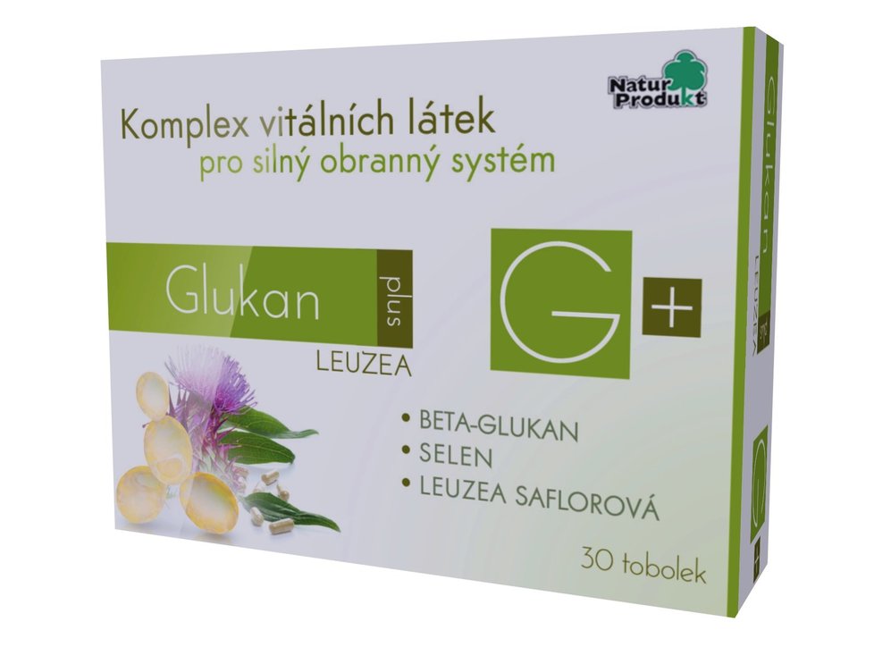 Glukan plus stimuluje imunitní systém, pomáhá odstraňovat únavu a jsou prokázány i jeho pozitivní účinky na lidský organismus během chemoterapie, 137 Kč k dostání v lékárnách