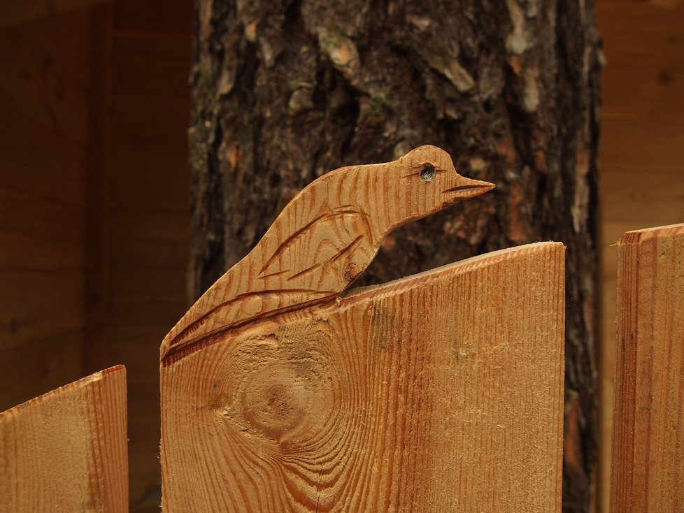 Společnost ubytovaným v domě na stromě budou tvořit lesní ptactvo, zvířata a také stylové dřevořezby.