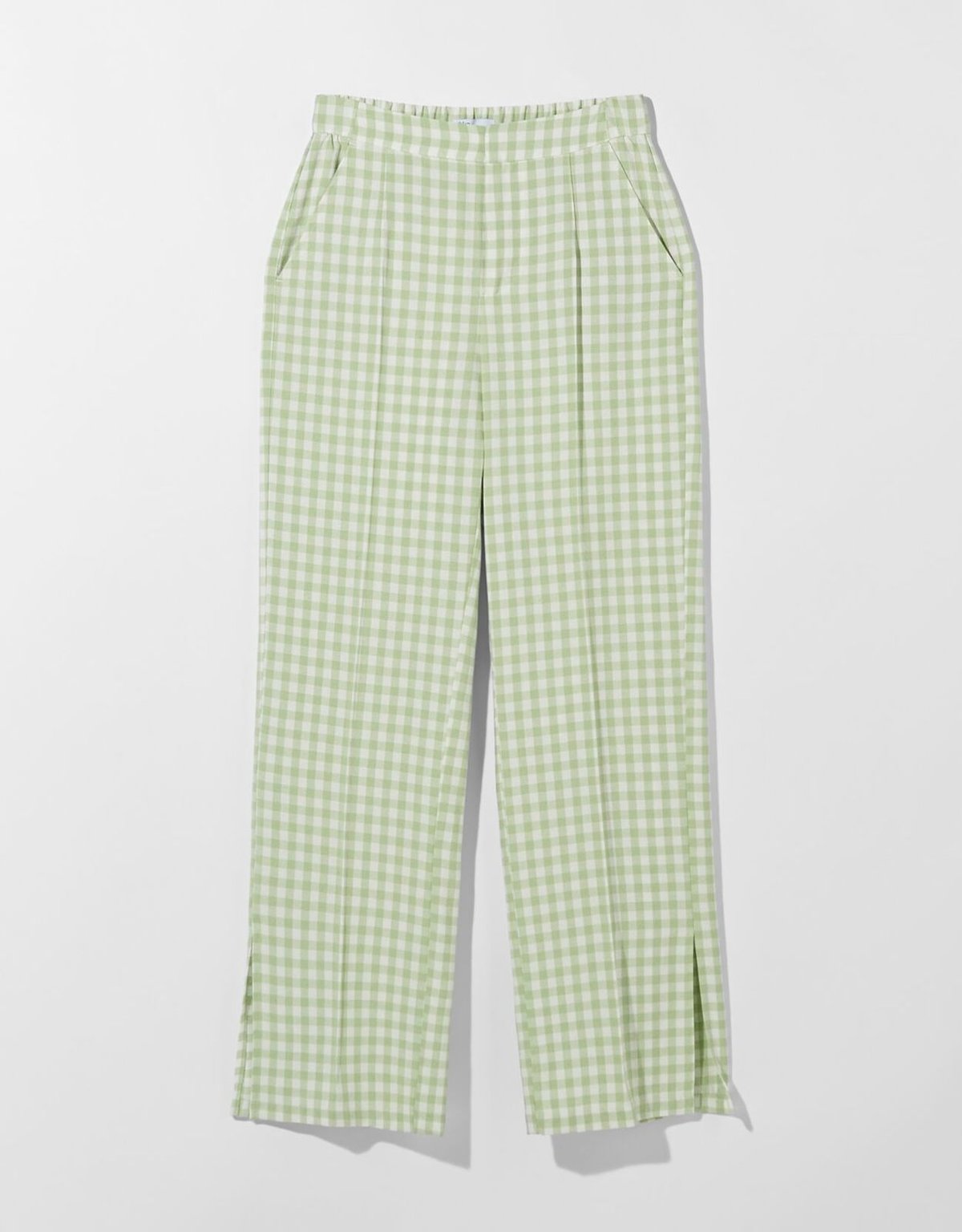 Lněné kalhoty straight fit s kostkou vichy, Bershka, 699 Kč