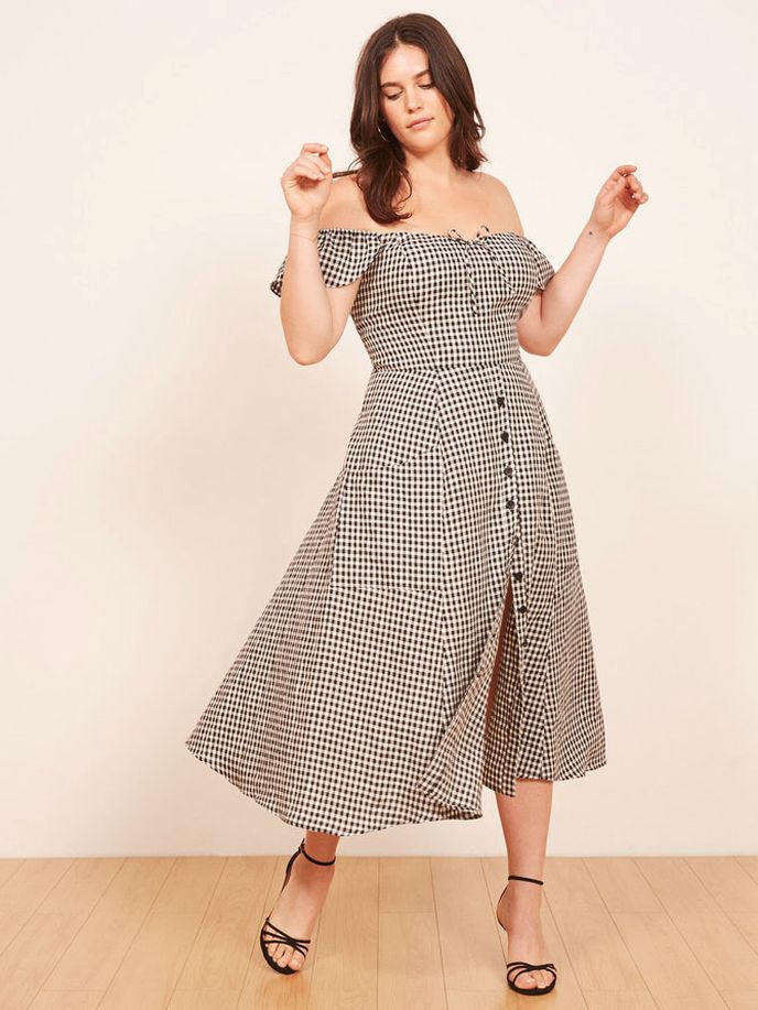 Lněné šaty s gingham kostkou, Reformation, 218 $, www.thereformation.com