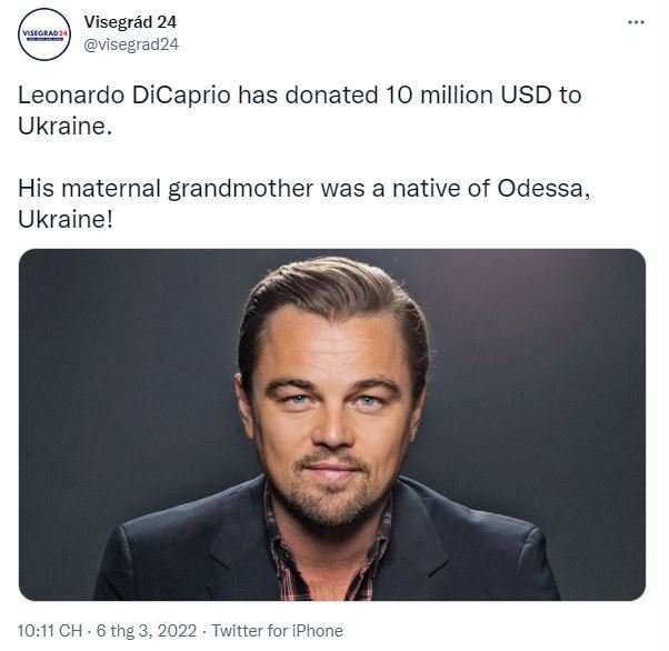 Leonardo DiCaprio poslal na Ukrajinu závratnou částku.