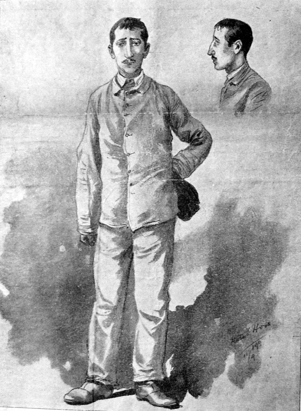 Leopold Hilsner v kresbě po svém odsouzení.