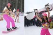 Leová vyrazila na snowboard v bikinách.