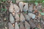 Podle pyrotechniků je Boří les u Břeclavi stále plný min a granátů. Tyto dělostřelecké zapalovače v něm našli letos v září.