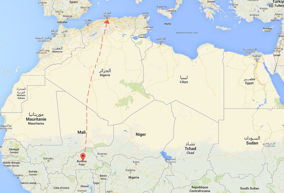 Letadlo se ztatilo na cestě z Ouagadougou v Burkině Faso do Alžíru.