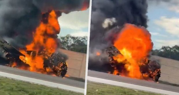 Šílená nehoda na Floridě: Letadlo nouzově přistálo na dálnici, pohltily ho plameny