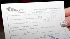 Potvrzení ČSA, že let byl zrušen