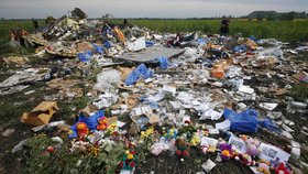 Improvizované pomníčky na místech, kde dopadly trosky letounu MH17