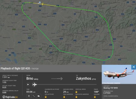 Letadlo, které z Brna mířilo na řecký Zakynthos, se muselo po necelé půlhodině letu vrátit zpět kvůli potížím s podvozkem.
