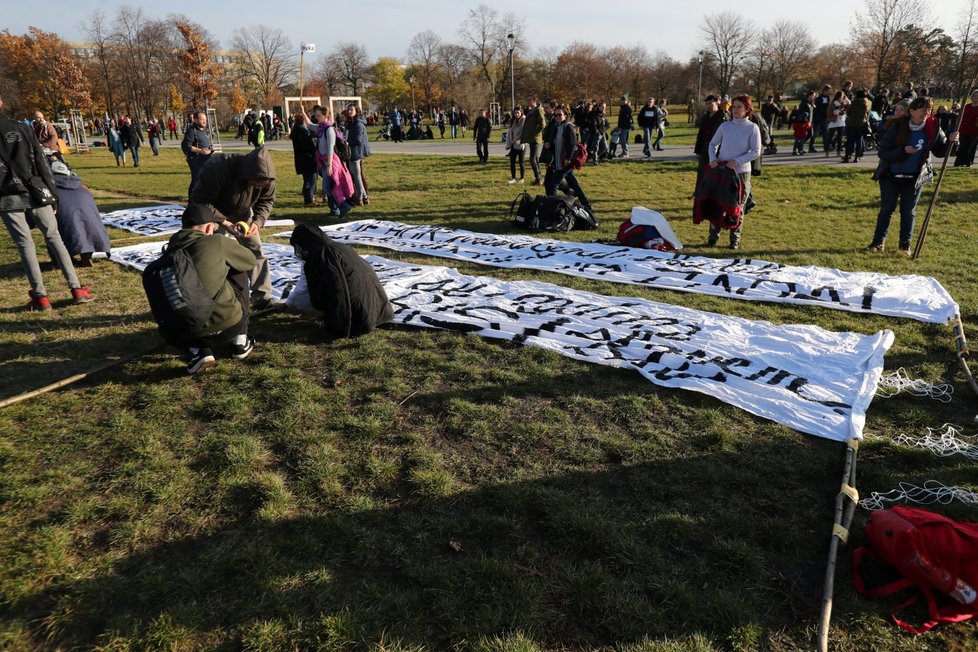 Účastníci demonstrace na Letenské pláni spojené s 30. výročím sametové revoluce (16. 11. 2019)