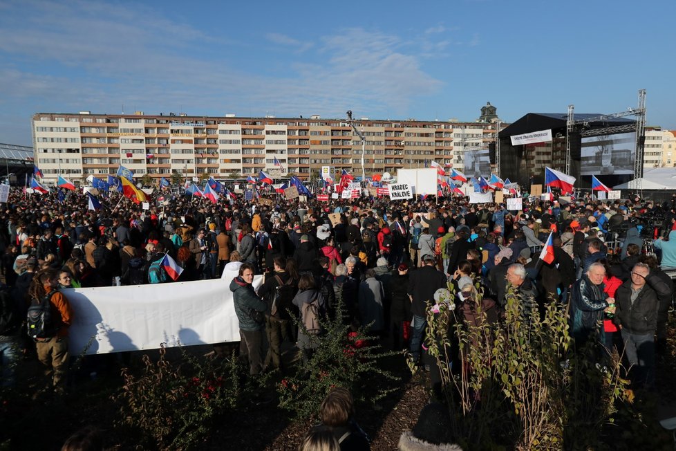 Účastníci demonstrace na Letenské pláni spojené s 30. výročím sametové revoluce (16. 11. 2019)