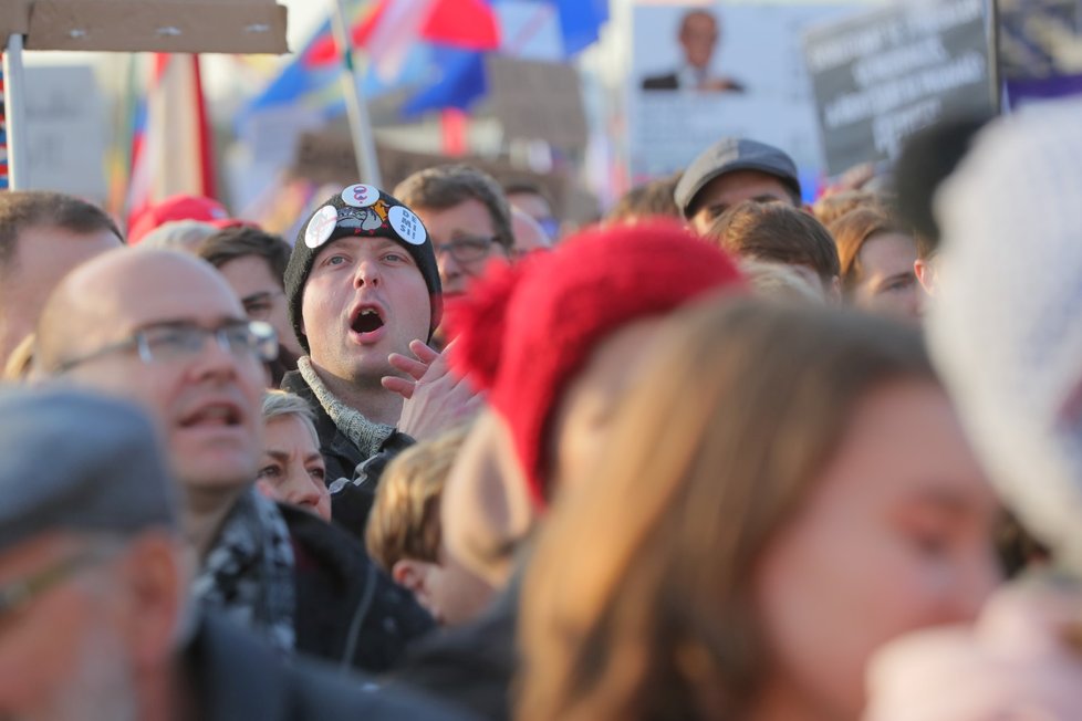 Účastníci demonstrace na Letenské pláni spojené s 30. výročím sametové revoluce (16. 11. 2019)