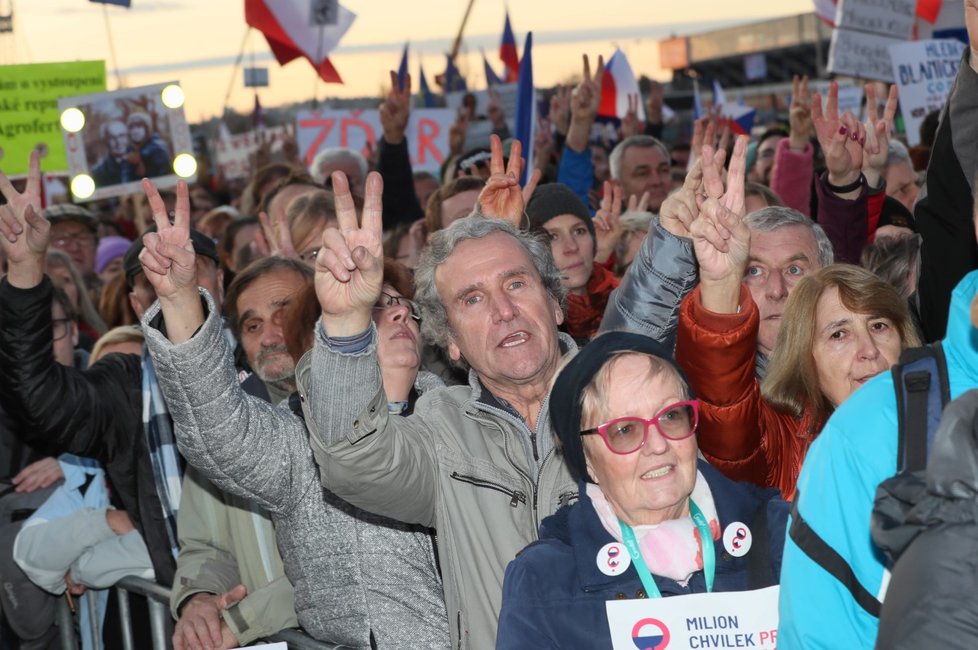 Účastníci demonstrace na Letenské pláni spojené s 30. výročím sametové revoluce (16. 11. 2019)