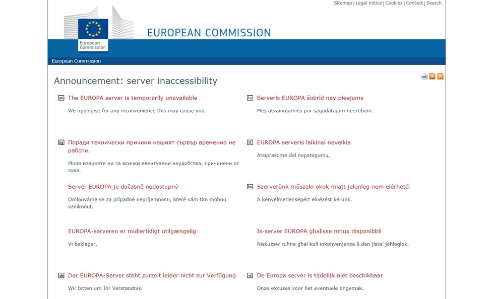 Nedostupný web Evropské komise.