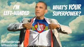 Americký prezident Barack Obama na koláži k dnešnímu mezinárodnímu dni leváků aneb Jakou superschopnost máš ty?