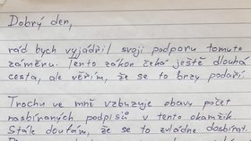 Společně s podpisovými archy přišla do kanceláře kampaně Jsme fér i řada dopisů se slovy podpory.