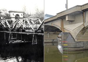Libeňský most a jeho provizorní dřevěný předchůdce