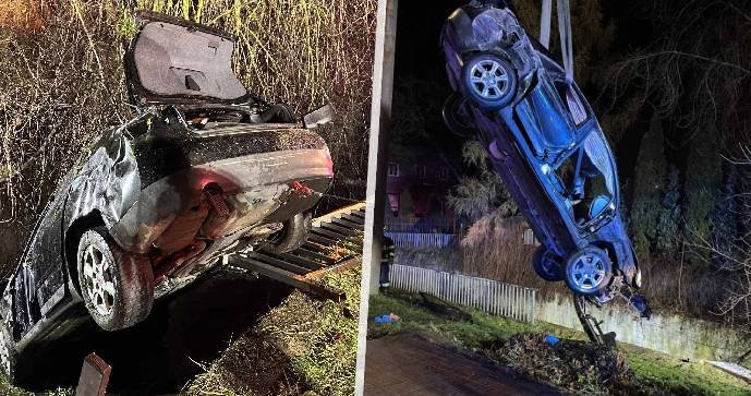 Vůz se zřítil do potoka v Libouchci.