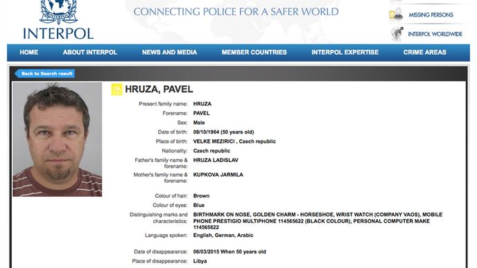 Interpol zveřejnil údaje o Čechovi uneseném v Libyi