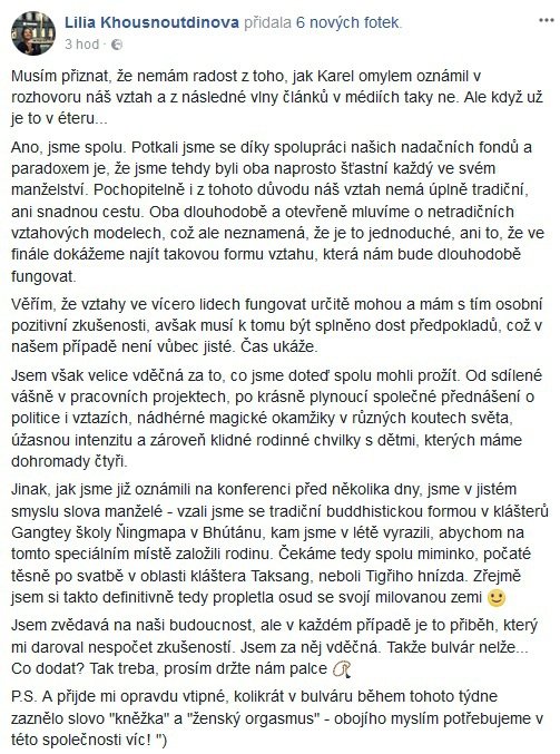 Krásná Lilie prozradila, jak to s Karlem mají.