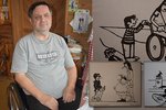 Výtvarník Milan Linhart (66) z Ostravy skončil po úrazu na vojně na vozíku se silně poškozeným zrakem. Humor ho ale neopouští.