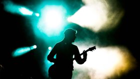 Kytarista Brad Delson při vystoupením v jihoafrickém Kapském Městě.