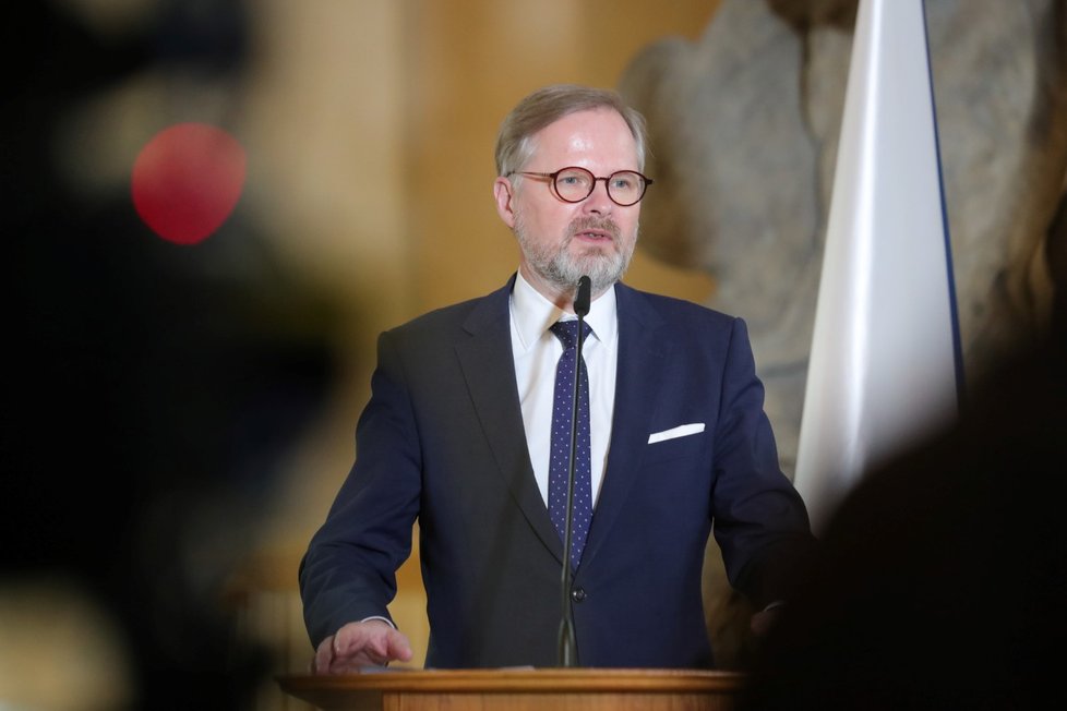 Premiér Petr Fiala (ODS) během bilanční návštěvy na ministerstvu zahraničních věcí (6. 2. 2023)