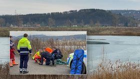 V Lipencích na okraji Prahy hasiči oživovali psa, pod kterým se propadl led na rybníce. Fenka ale nakonec zemřela.